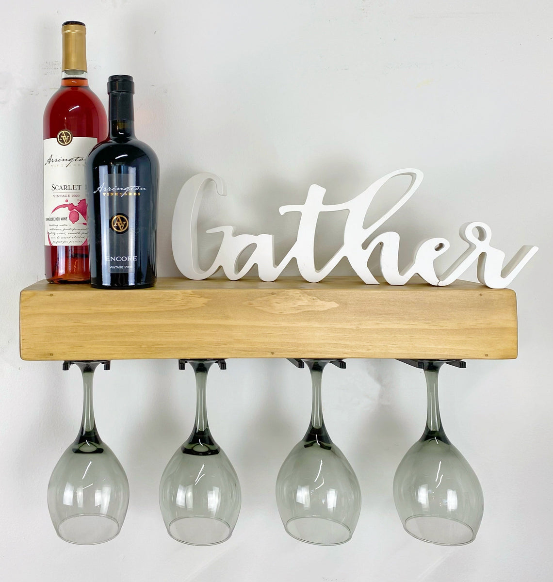 Light French Gray Floating Shelf with Wine Glass Hangers – Creative ... - French Glass Standing Frame For Shelve Decor