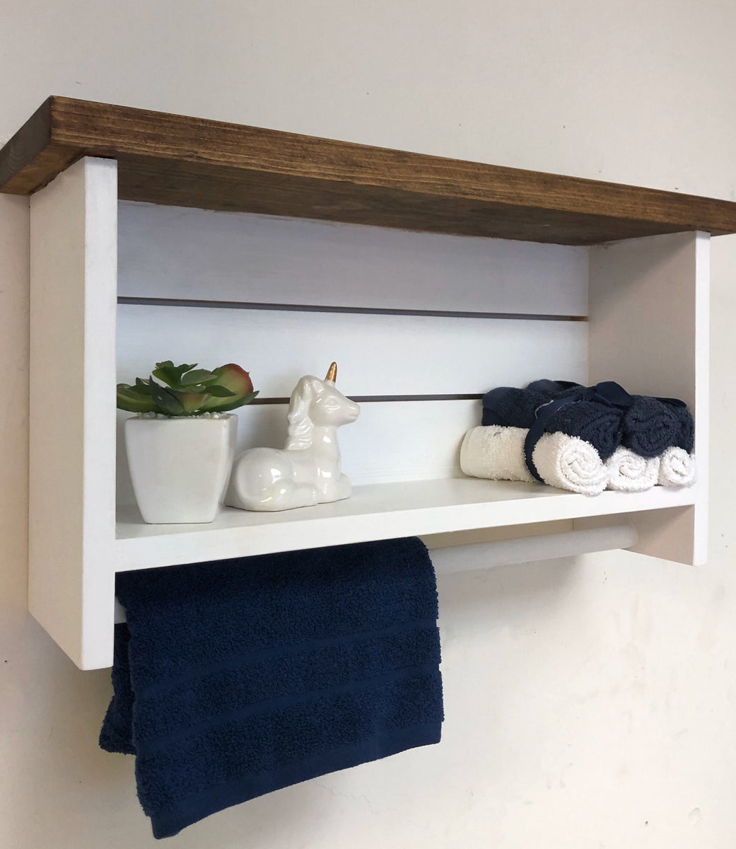Farmhouse Bathroom Shelf with Towel Bar – Creative Carpentry of Maine