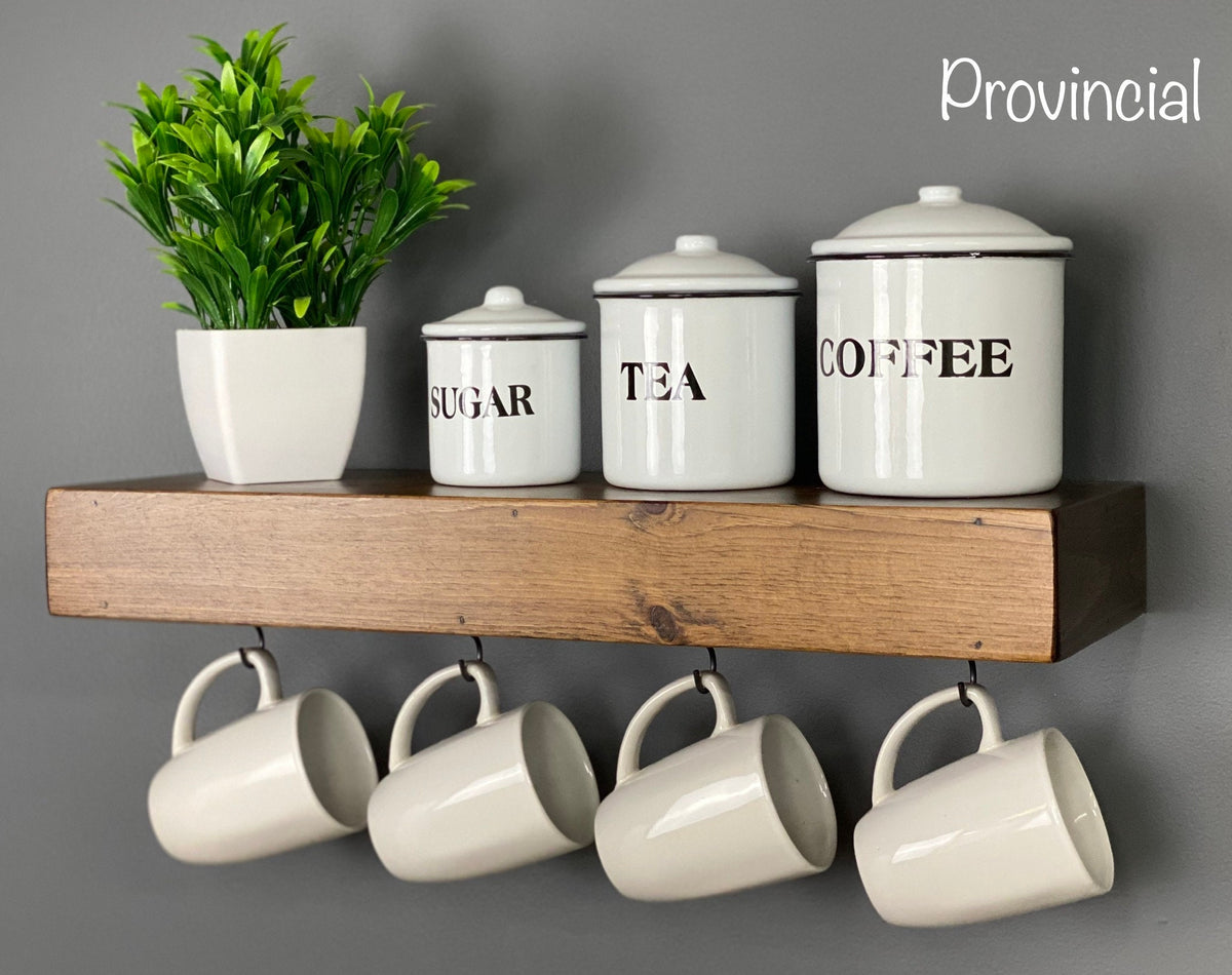 Floating Shelf With Coffee Mug Hooks Stained – Creative, 56% OFF