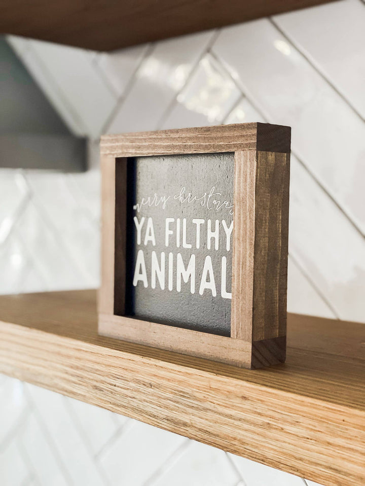 Merry Christmas Ya Filthy Animal | Christmas Wall Decor: Black / Dark Walnut / 7x7