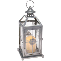 Silver Sundial Lantern w/ Led Candle Christmas