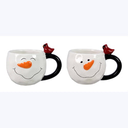 Ceramic Snowman & Cardinal Christmas Mug Set