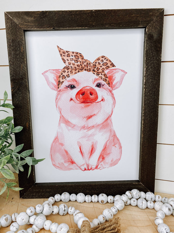 Watercolor Pig Sign, Wood Sign, 12x16 Farmhouse Sign: Gray