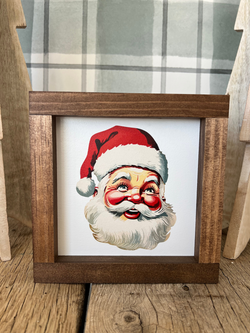 Retro Santa | Christmas Wall Decor, Christmas Home Decor: Dark Walnut / 7x7"