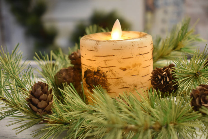 Birch Pillar Candle Moving Flame 3x4in