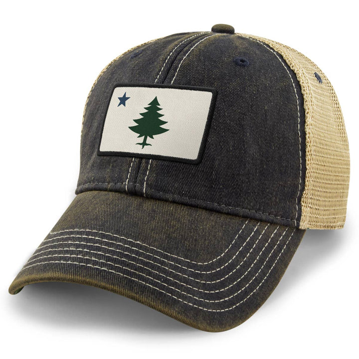 Vintage Maine Flag Dirty Water Trucker: Navy / Trucker Hat