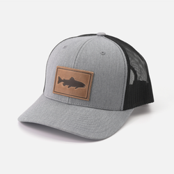 Trout Hat - Leather Patch Trucker Cap: Heather Gray/Black