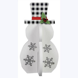 Wood Tabletop Snowman with Plaid Hat Christmas Decor