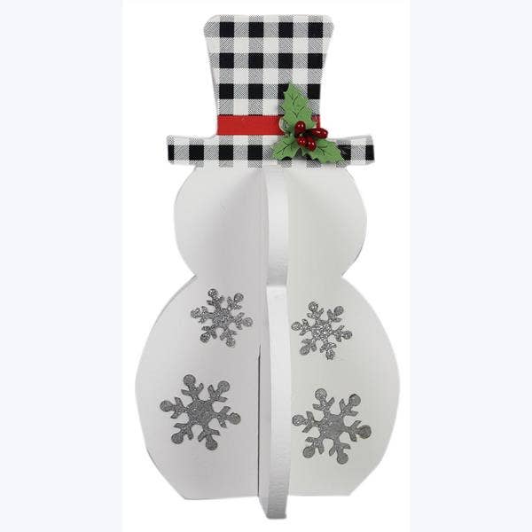 Wood Tabletop Snowman with Plaid Hat Christmas Decor