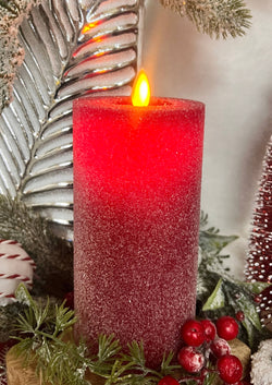 Red Frosted Moving Flame LED Candle 3x6in