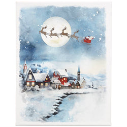 Santa Sleigh Flying - Wrapped Canvas: 12" x 9" x 1"