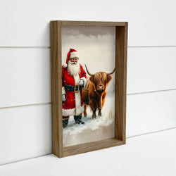 Santa Claus Highland Cow - Christmas Animal Canvas Art : 6x10" Mini Canvas Art with Wood Box Frame