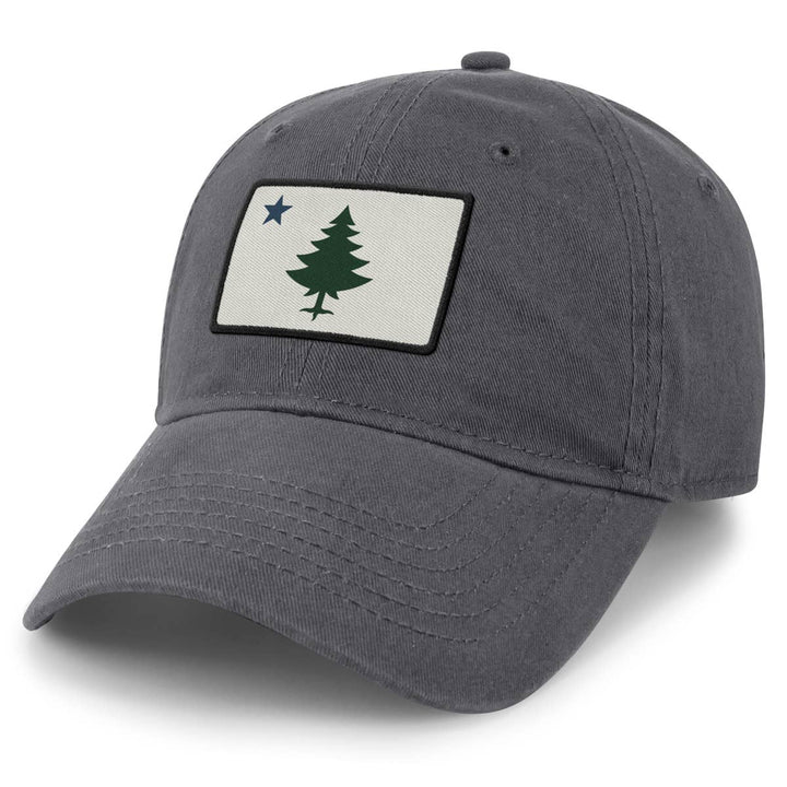 Vintage Maine Flag Dad Hat: Charcoal / Dad Hat