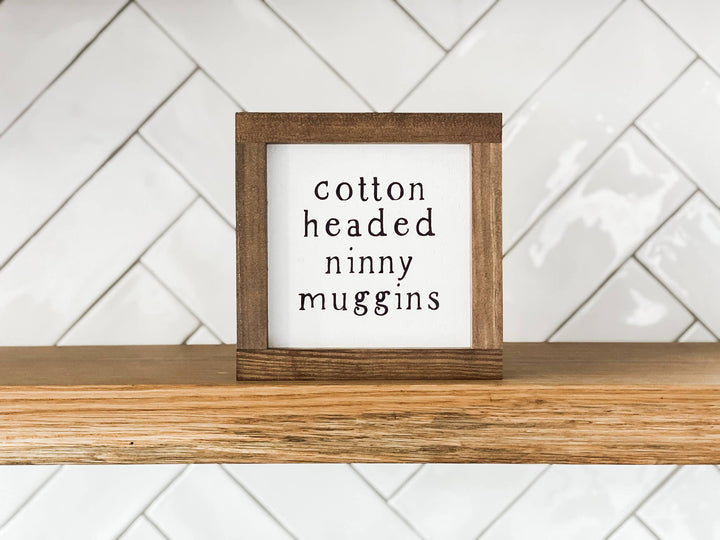 Cotton Headed Ninny Muggins | Christmas Wall Decor: White / Dark Walnut / 7x7