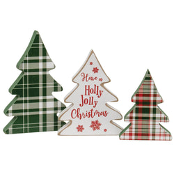 3/Set, Wooden Holly Jolly Plaid Christmas Trees