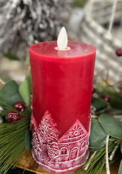 Holiday Red 3D Moving Flame Candle 3x6in