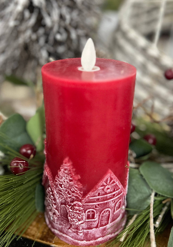 Holiday Red 3D Moving Flame Candle 3x6in