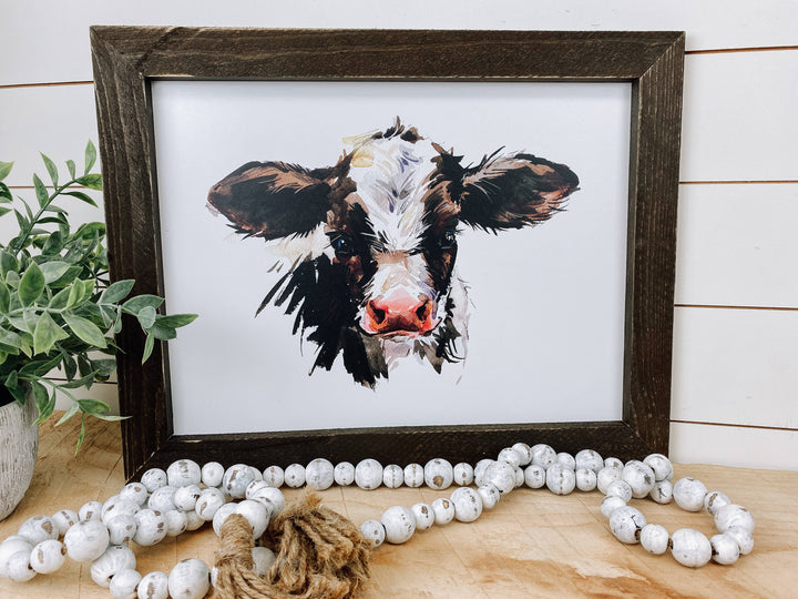 Watercolor Cow Sign, Wood Sign, 16x12 Farmhouse Sign: Dark Walnut