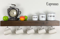 Espresso Floating Shelf with Coffee Mug Hooks