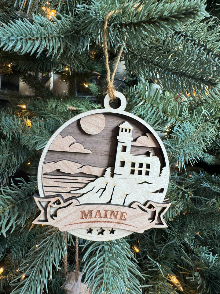 Laser-cut Maine Ornament