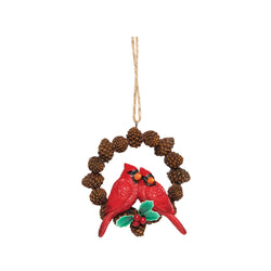 Christmas Cardinal Bird & Pinecone Wreath Ornament