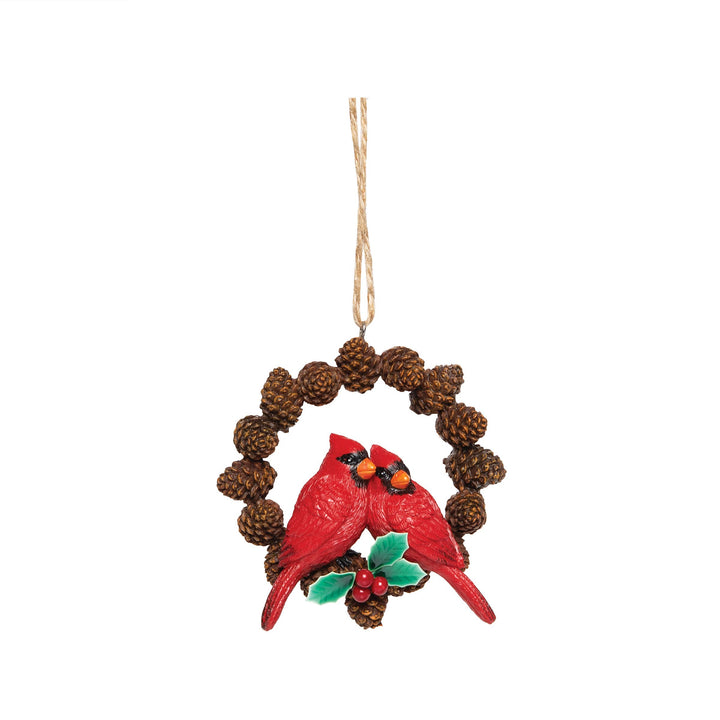 Christmas Cardinal Bird & Pinecone Wreath Ornament
