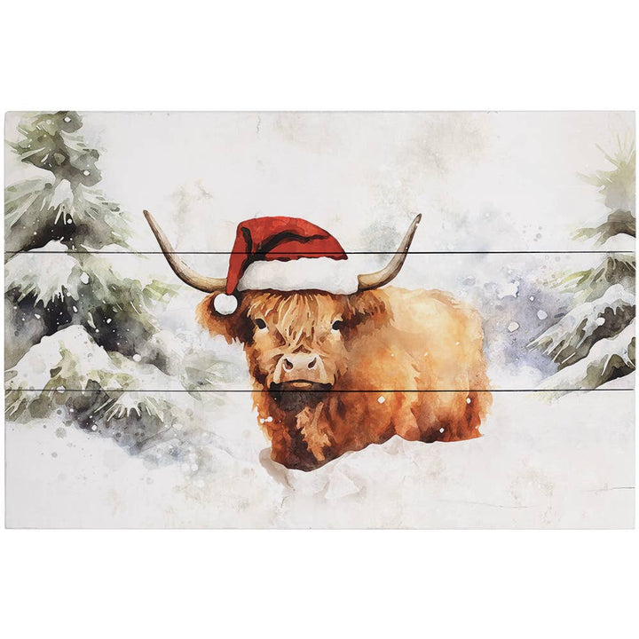 Christmas Highland Cow - Rustic Pallets