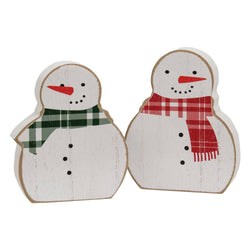 2/Set, Red & Green Scarf Wooden Snowman Sitters