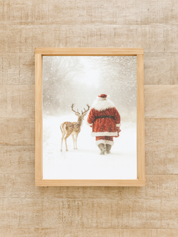 Santa and Reindeer Walking | Christmas 2025 Wood Sign: Dark Walnut / 8x12"