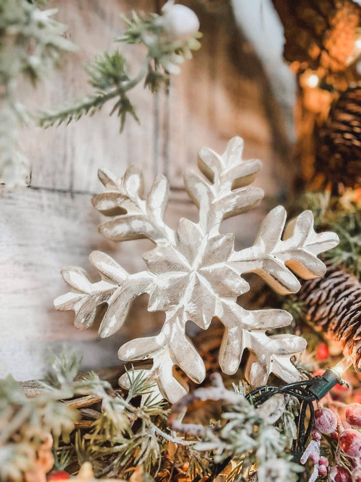 Whitewashed Wooden Snowflake 5x5in