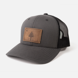 Maine Flag Hat | Leather Patch Trucker Hat: Charcoal