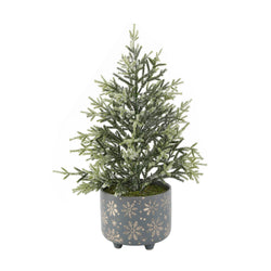 18.5"H Frosted Xmas Tree in 6" GY Snowflakes Ceramic Footed