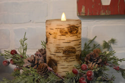 Birch Pillar Candle Moving Flame 3x6in