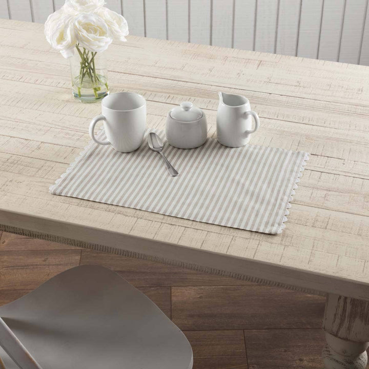 Farmhouse Ticking Taupe Placemat Set of 4 18Lx12W
