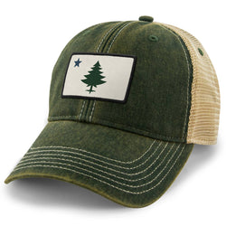 Vintage Maine Flag Dirty Water Trucker: Trucker Hat / Dark Green