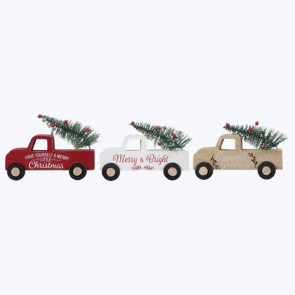 Wood Tabletop Truck with Christmas Tree, 3 ast