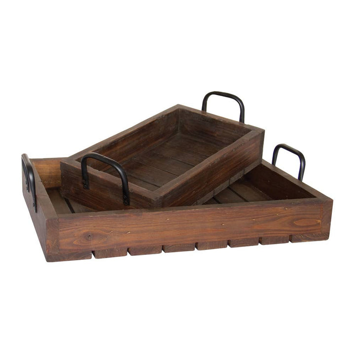 LS1012 - Stained Wood Rustic Tray Set
