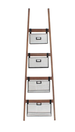 HOME DÉCOR Wood Ladder Shelf w/ Wire Baskets