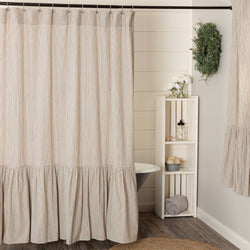 Sara's Ticking Black Ruffled Shower Curtain 72Lx72W
