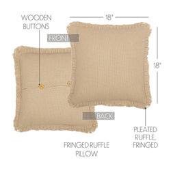 Burlap Vintage Pillow w/ Fringed Ruffle 18x18