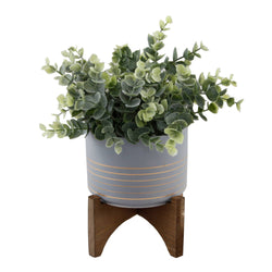 Artificial Eucalyptus in 4.75" Ceramic Pot on Wood Stand