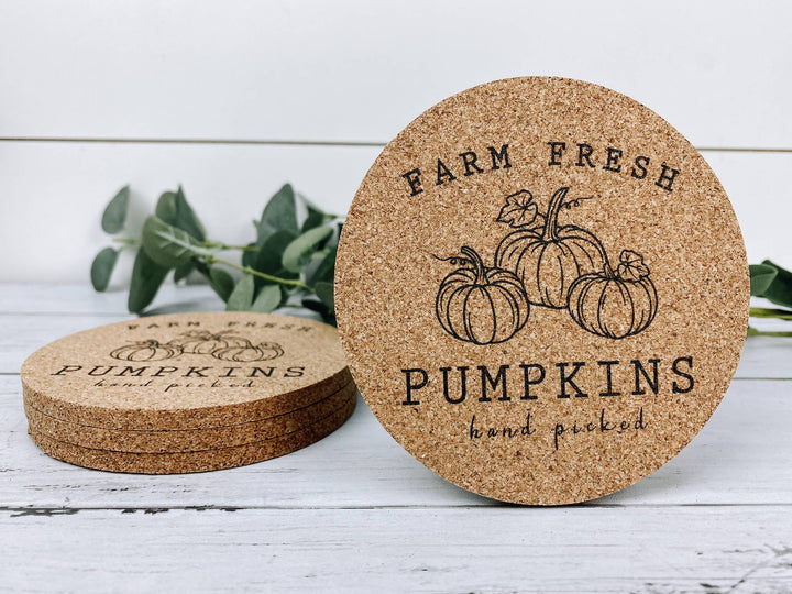 Farm Fresh Pumpkins Fall Cork Coasters