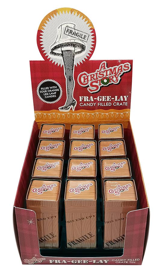 Christmas Story Fra-Gee-Lay Candy Filled Crate 12ct Tins