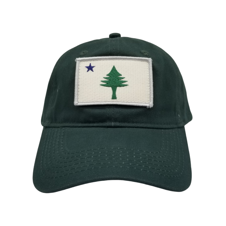 Maine Flag Brushed Twill Dad Hat: Hunter Green