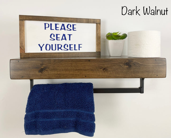 Dark Walnut Floating Shelf - Square Oil-Rubbed Bronze Towel Bar