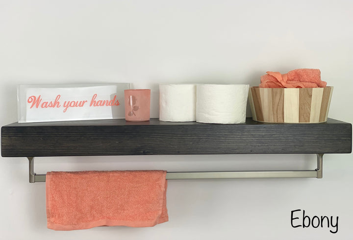 Ebony Floating Shelf - Square Satin Nickel Towel Bar