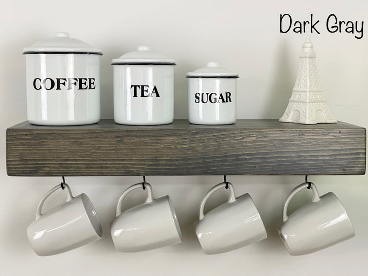 Dark Gray Floating Shelf with Coffee Mug Hooks