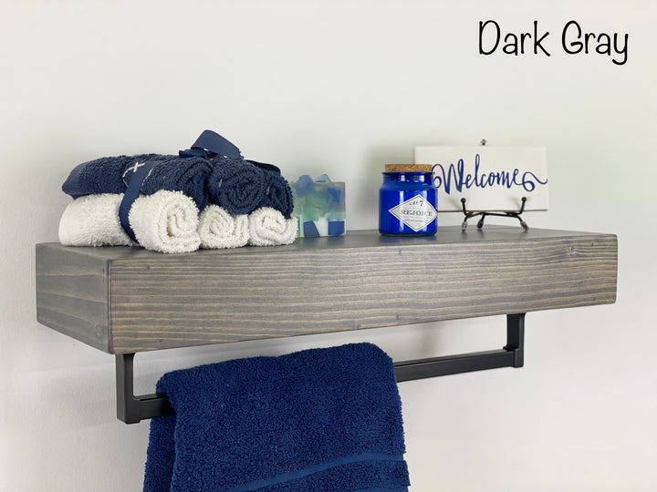 Dark Gray Floating Shelf - Square Oil-Rubbed Bronze Towel Bar
