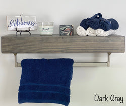 Dark Gray Floating Shelf - Square Satin Nickel Towel Bar