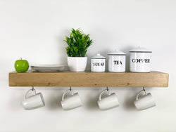 Driftwood Floating Shelf with Coffee Mug Hooks
